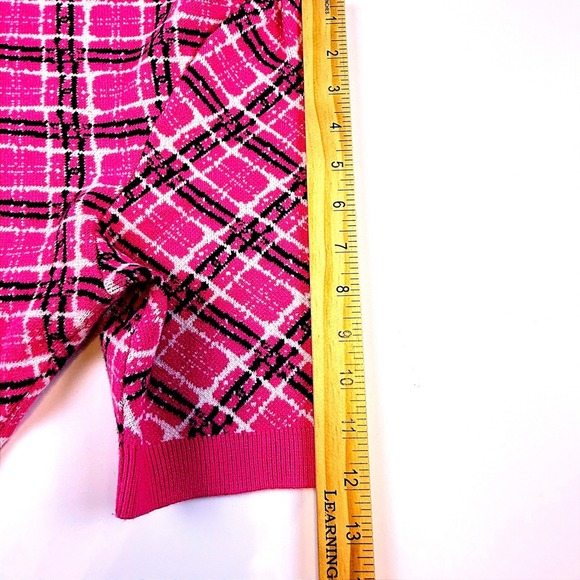 Maeve by Anthropologie Pink Plaid Knit Short Sleeve Sweater Medium Soft - Picture 9 of 11